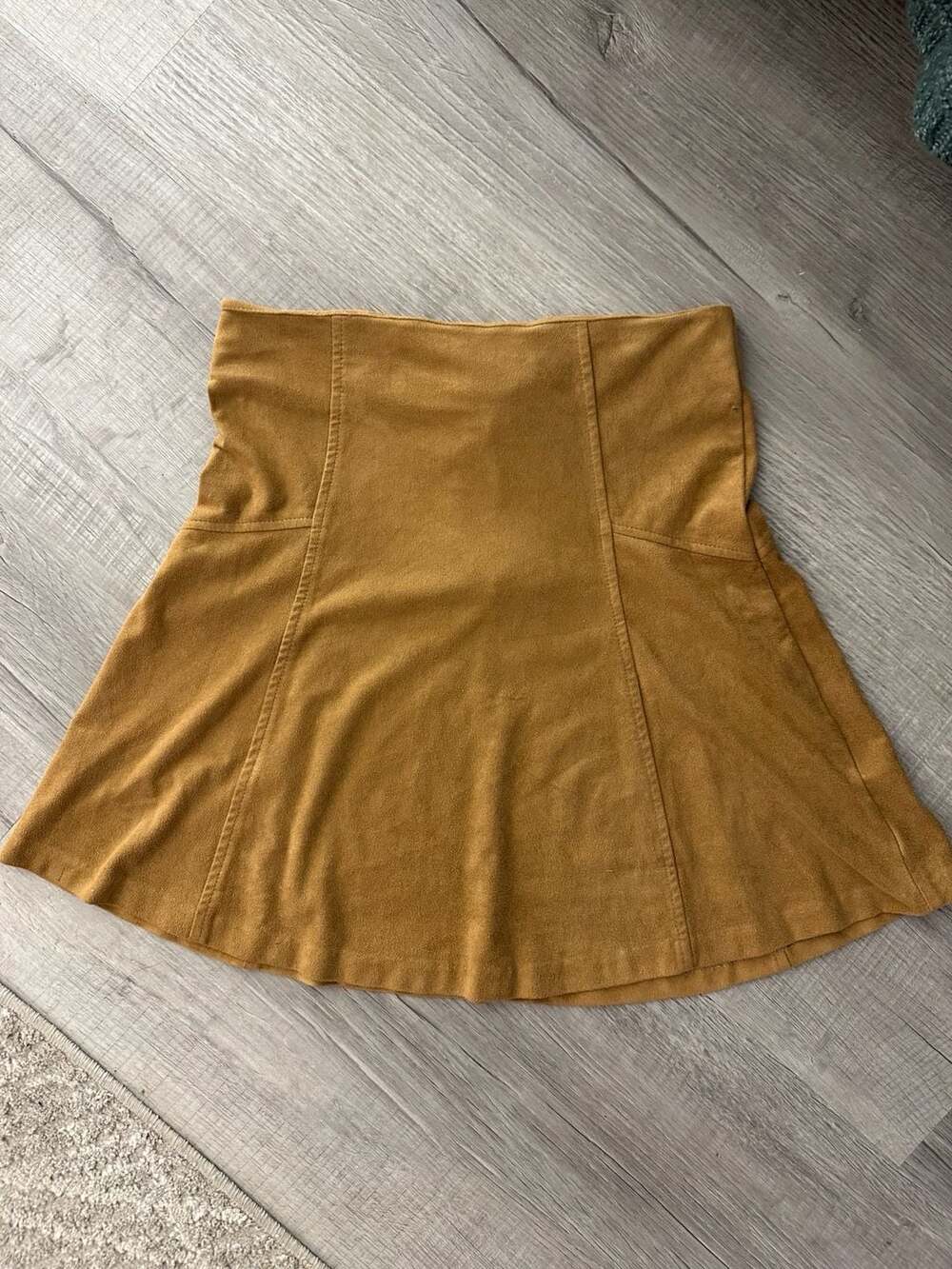 Potter's Pot Faux Suede Panelled Mini Skirt, Camel, Size S